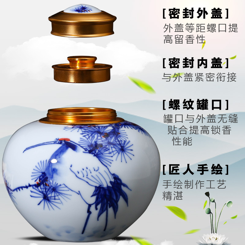 Jingdezhen ceramic tea pot hand - made seal pot store receives trumpet puer tea half jins of blue and white porcelain household