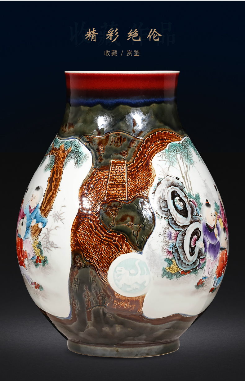 Creative jingdezhen ceramics up hand - made enamel vase large Chinese style living room home furnishing articles