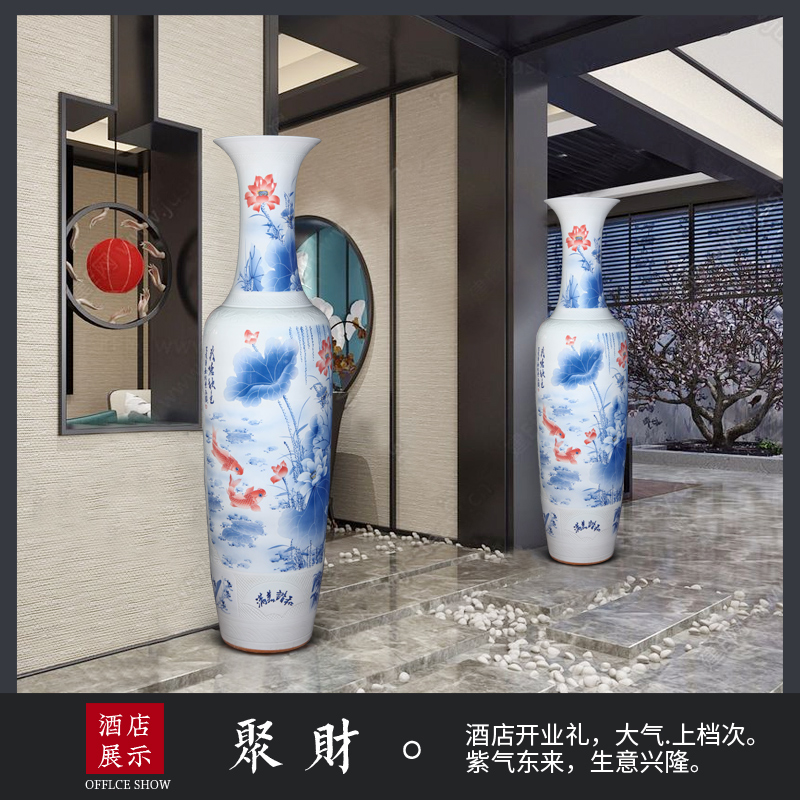 Jingdezhen blue and white porcelain hand - made ceramics of large vases, new Chinese style hotel furnishing articles to heavy large villa