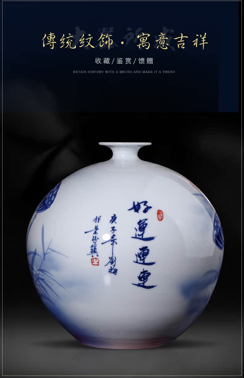 Jingdezhen ceramics hand - made of blue and white porcelain vases, flower arrangement of Chinese style household living room TV ark adornment furnishing articles