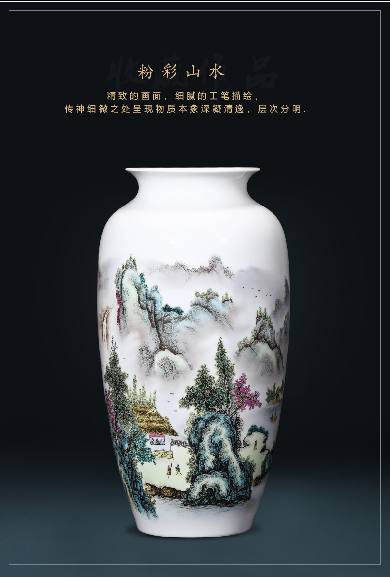 Jingdezhen ceramic vase furnishing articles flower arranging dried flowers pastel landscape painting Chinese style household adornment bedroom living room