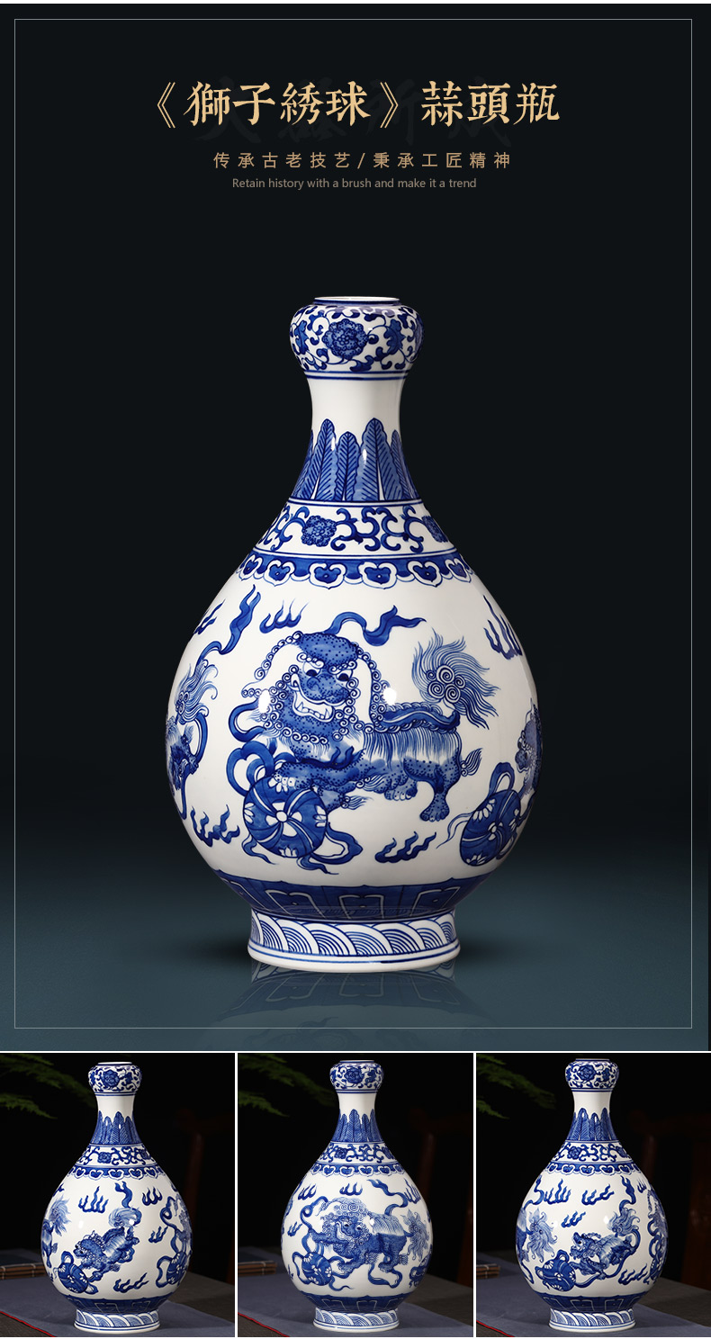 Jingdezhen ceramics hand - made antique blue and white porcelain vase furnishing articles sitting room flower arranging Chinese style household decorative arts and crafts