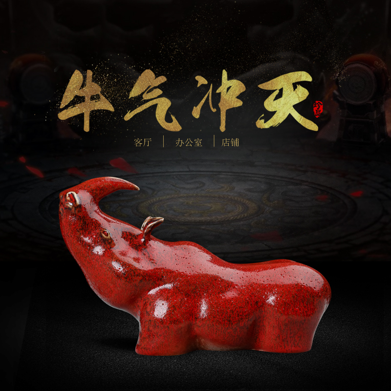 Jingdezhen ceramics bullish furnishing articles lucky town curtilage sitting room of the new Chinese style and creative office home decoration