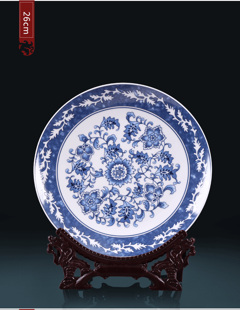 Jingdezhen ceramics Chinese blue - and - white decoration plate furnishing articles home sitting room porch background wall hang dish handicraft