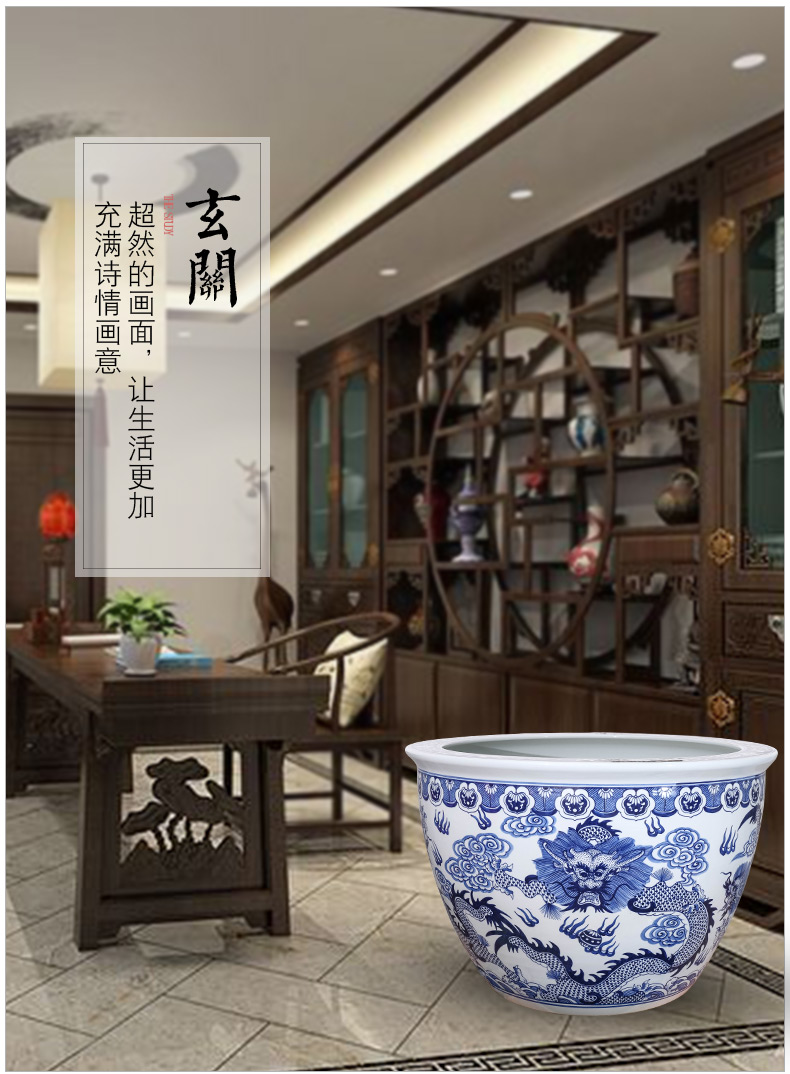 Jingdezhen ceramic hand - made large extra large sitting room of large cylinder tank water lily tortoise cylinder tank goldfish bowl