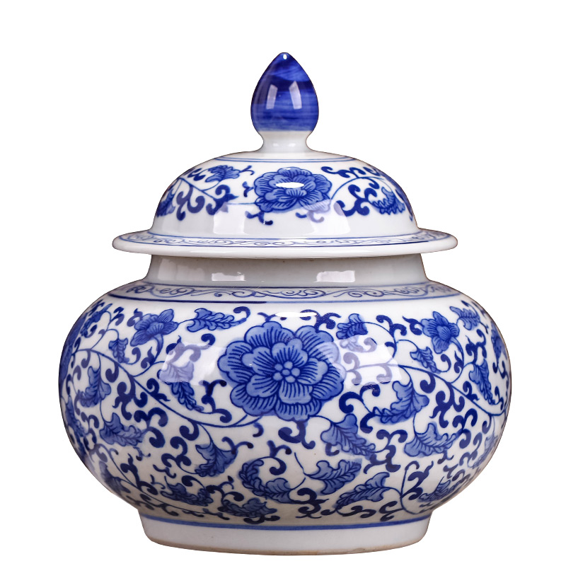 Blue and white porcelain of jingdezhen ceramics caddy fixings with cover seal puer tea pot 1 catty household storage decorative furnishing articles