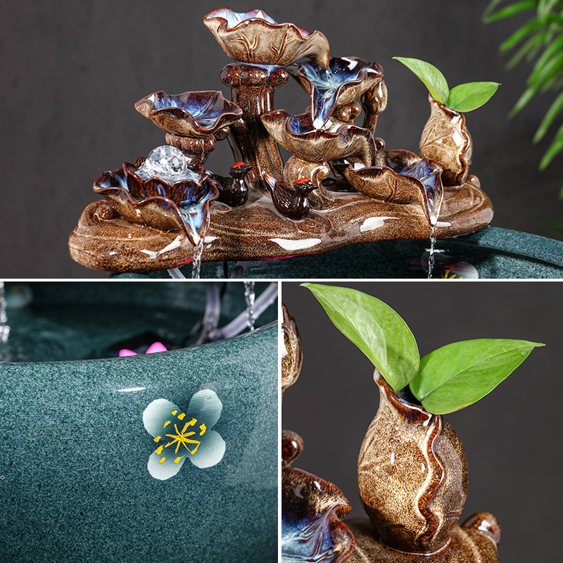 Ceramic tank sitting room circulating water tank large housewarming furnishing articles balcony garden lotus fish bowl