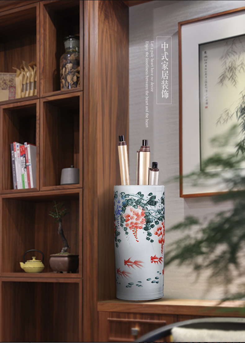 Jingdezhen ceramic hand - made painting and calligraphy cylinder scroll study calligraphy and painting identifiers cylinder decorative vase furnishing articles large living room