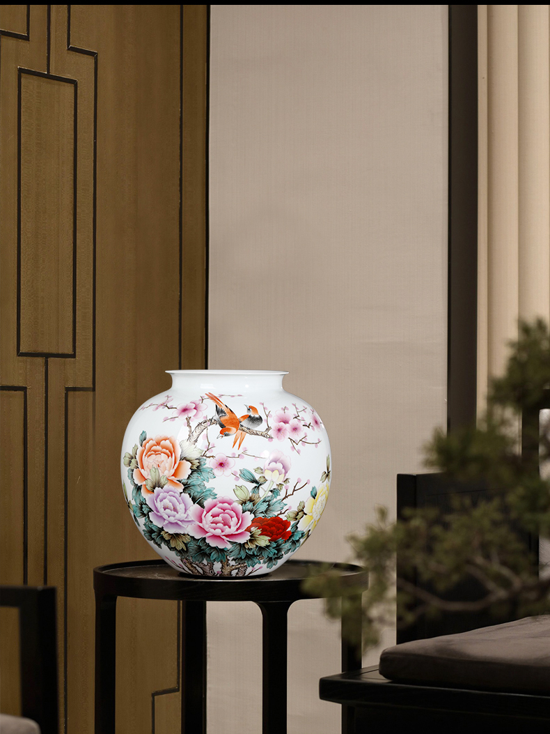 Jingdezhen ceramics masters hand draw large diameter wide expressions using vase furnishing articles living room flower arranging Chinese style decoration