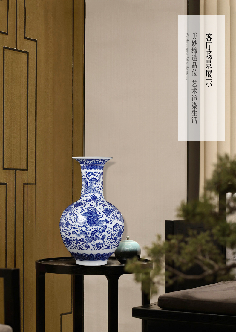 Chinese jingdezhen ceramics imitation GuLongWen blue and white porcelain vase, large living room TV cabinet porch decorate furnishing articles