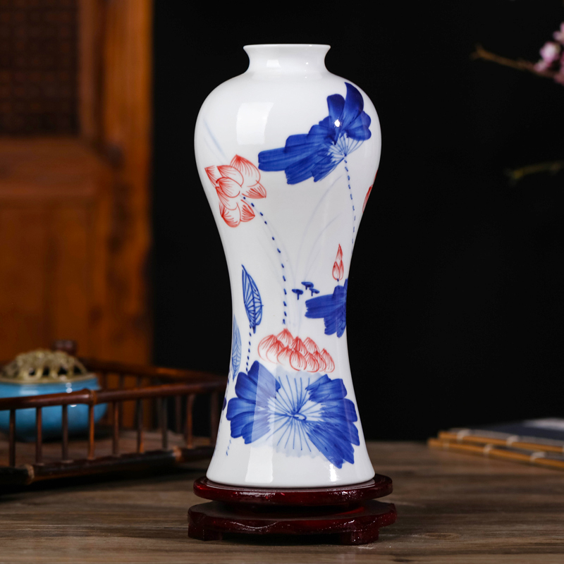 Jingdezhen Ceramic Ware Green Flower Hand-painted Writing Creative Vase Florist Living-room Home Decoration Pint Flower Illustrations