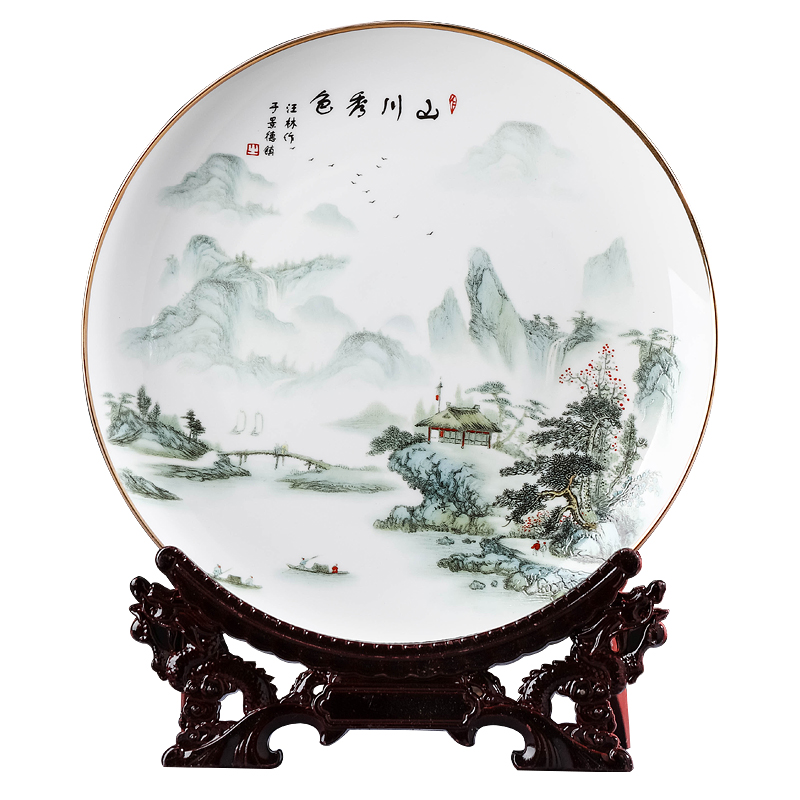 Ipads China jingdezhen ceramics hang dish decorative plate Chinese style living room home rich ancient frame decoration handicraft furnishing articles
