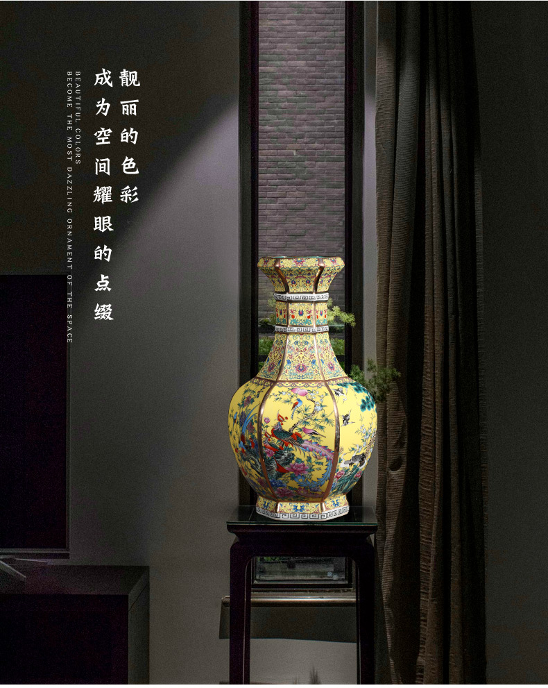 Jingdezhen ceramics imitation qianlong colored enamel vase sitting room home decoration wine rich ancient frame handicraft furnishing articles