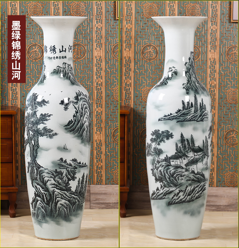 Jingdezhen ceramic large blue and white porcelain vase furnishing articles sitting room ground large new Chinese TV ark, housewarming ornaments