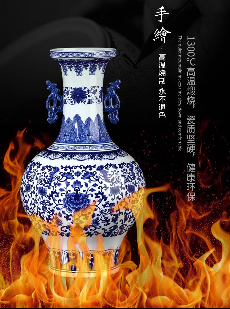 Jingdezhen ceramics archaize ears blue and white porcelain vase of new Chinese style home furnishing articles large living room