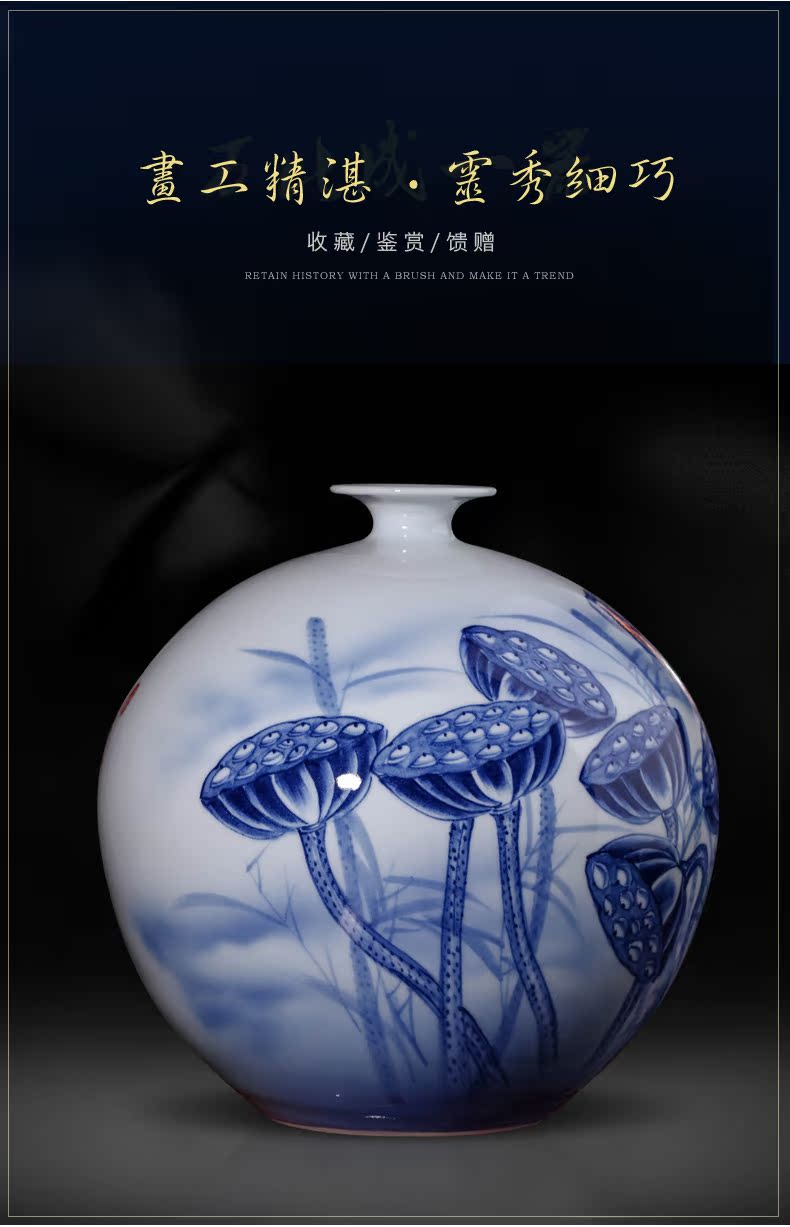 Jingdezhen ceramics hand - made of blue and white porcelain vases, flower arrangement of Chinese style household living room TV ark adornment furnishing articles