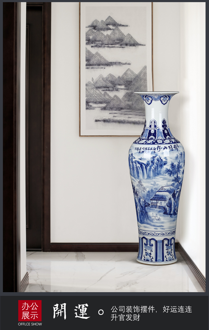 Jingdezhen ceramics hand - made landscape painting of large blue and white porcelain vase household hotel furnishing articles housewarming ornament