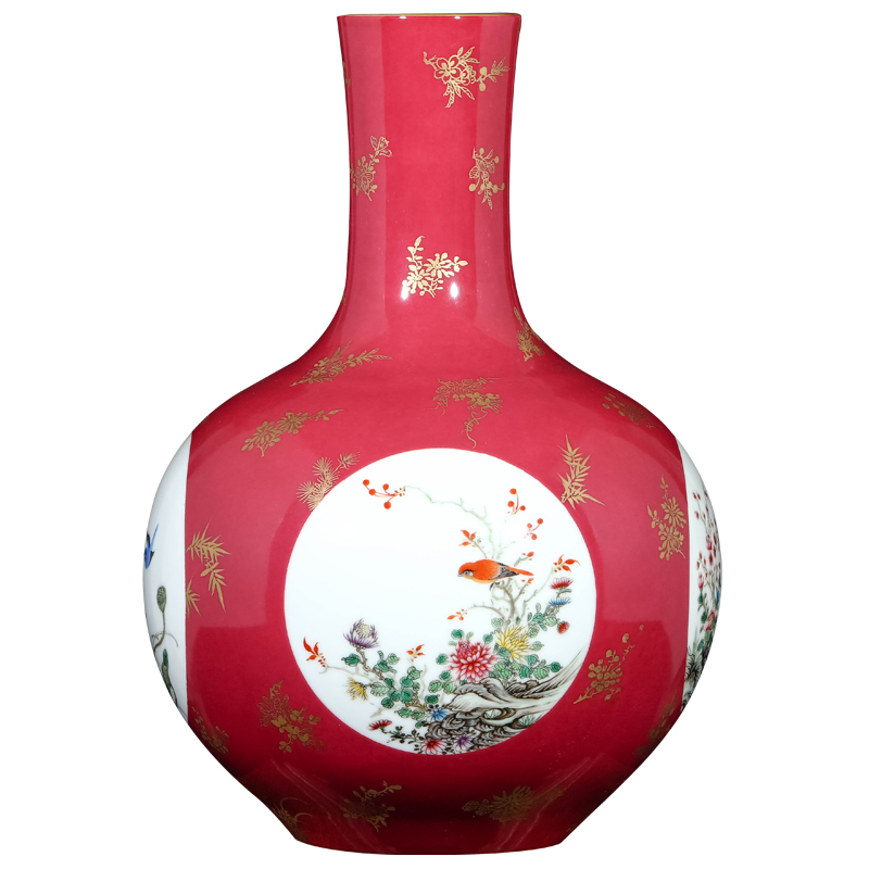 Manual hand - made carmine jingdezhen ceramics powder enamel vase furnishing articles sitting room flower arranging Chinese style household ornaments