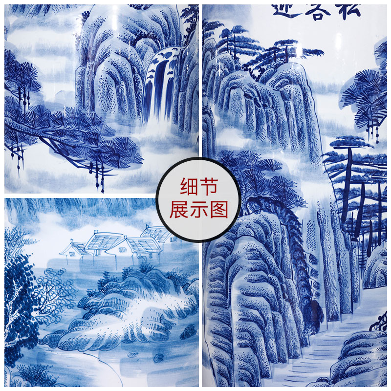 Jingdezhen ceramics hand - made guest - the greeting pine landscape painting of large blue and white porcelain vase villa hotel opening gifts