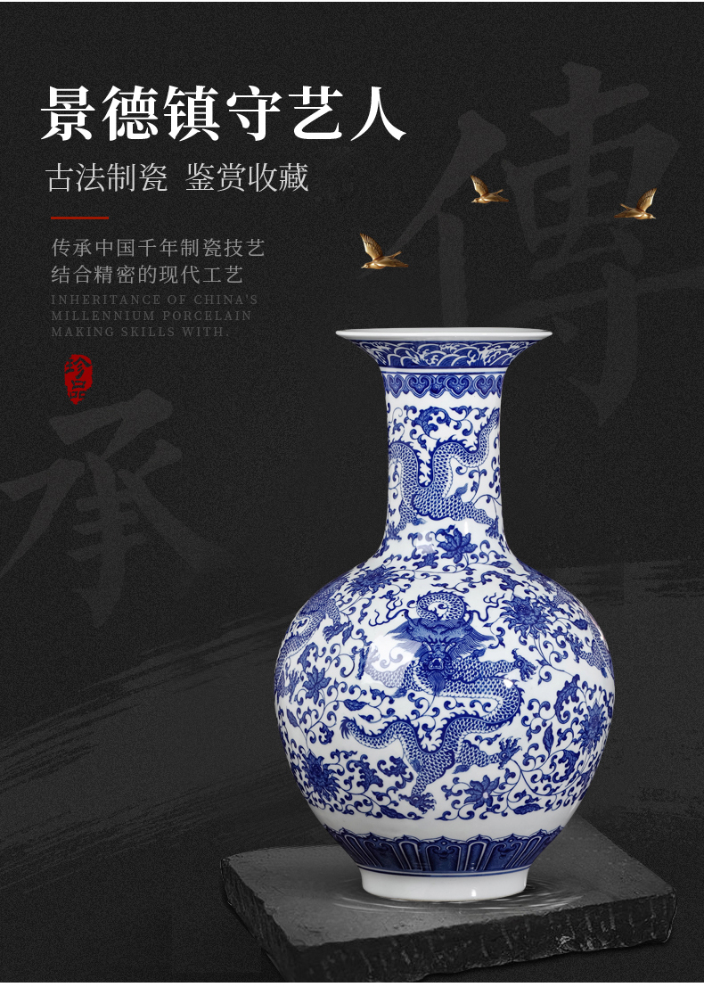 Chinese jingdezhen ceramics imitation GuLongWen blue and white porcelain vase, large living room TV cabinet porch decorate furnishing articles