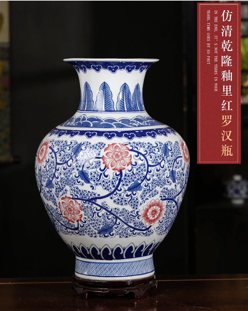 Jingdezhen blue and white ceramics youligong vases, flower arranging large Chinese style household furnishing articles, the sitting room porch decoration