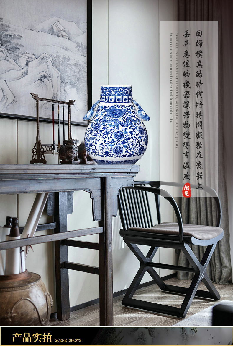 Antique vase of blue and white porcelain of jingdezhen ceramics ears dragon creative barrels a blessing to the sitting room home furnishing articles