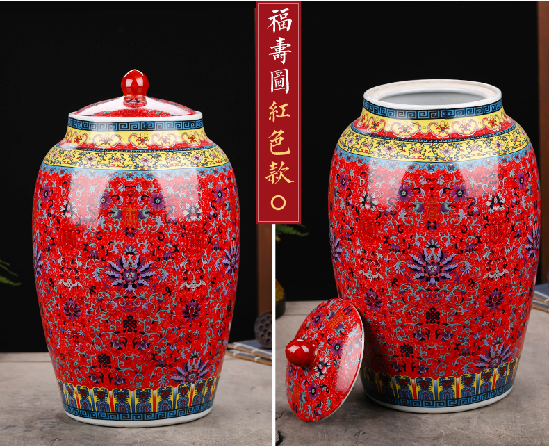 Jingdezhen ceramic barrel with cover home 20 jins 30 jins 50 kilo meters jar airtight store ricer box moistureproof insect - resistant