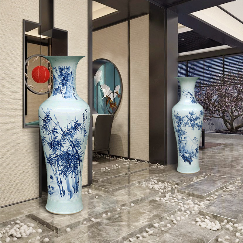 Jingdezhen ceramic hand - made large blue and white porcelain vase by patterns of new Chinese style furnishing articles to heavy large living room