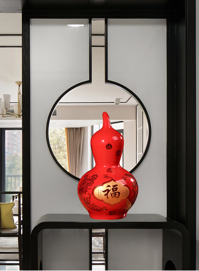 Jingdezhen ceramics China red paint in extremely good fortune everyone lucky gourd vases and classical furnishing articles in the living room