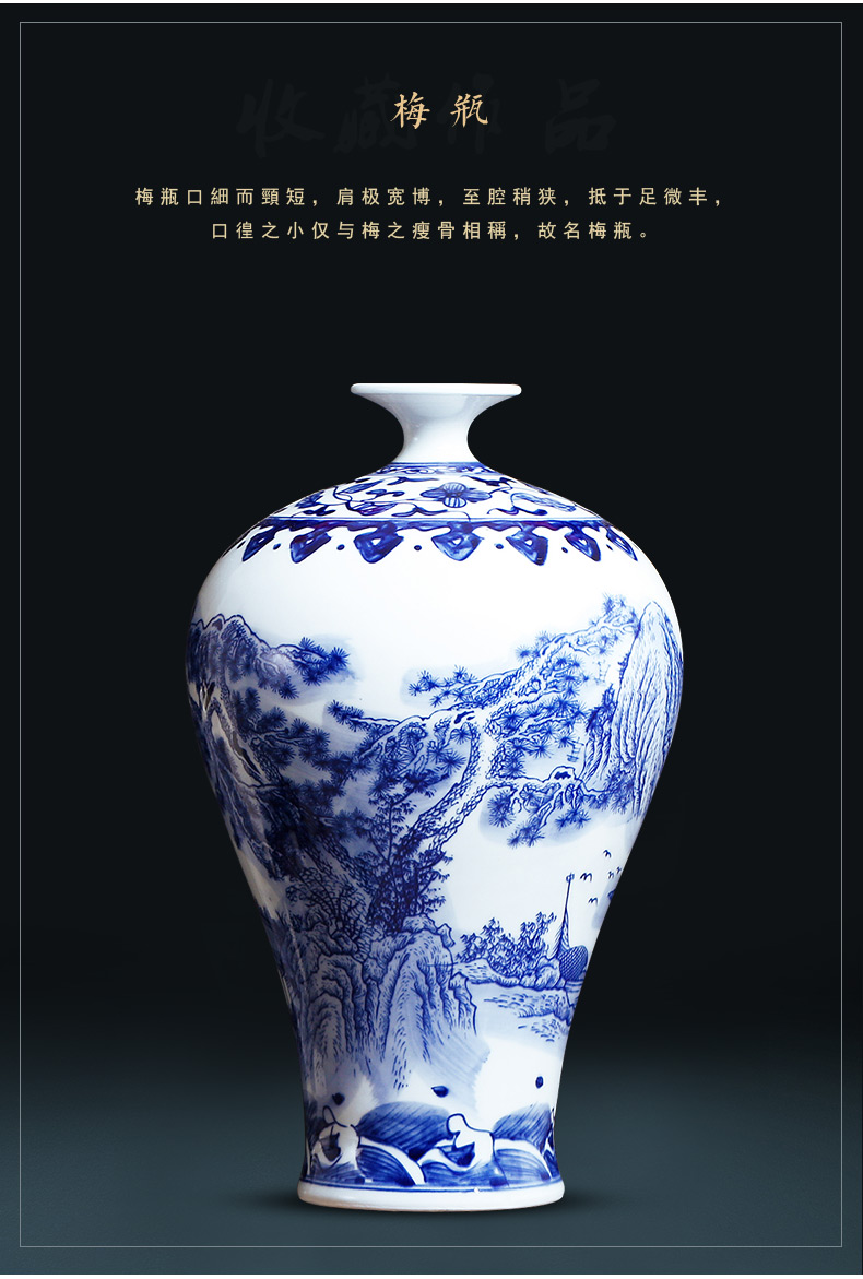 Jingdezhen ceramics manual landscape paintings of blue and white porcelain vase flower arranging new Chinese style living room home furnishing articles