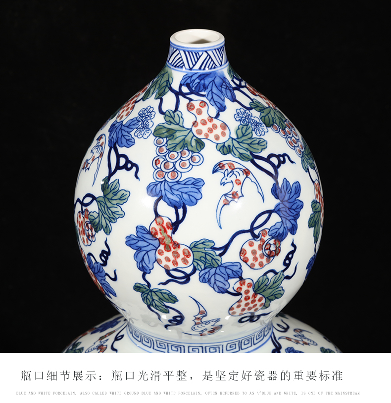 Jingdezhen ceramics hand - made antique blue and white porcelain live figure gourd vases, furnishing articles furnishing articles of Chinese style living room wine