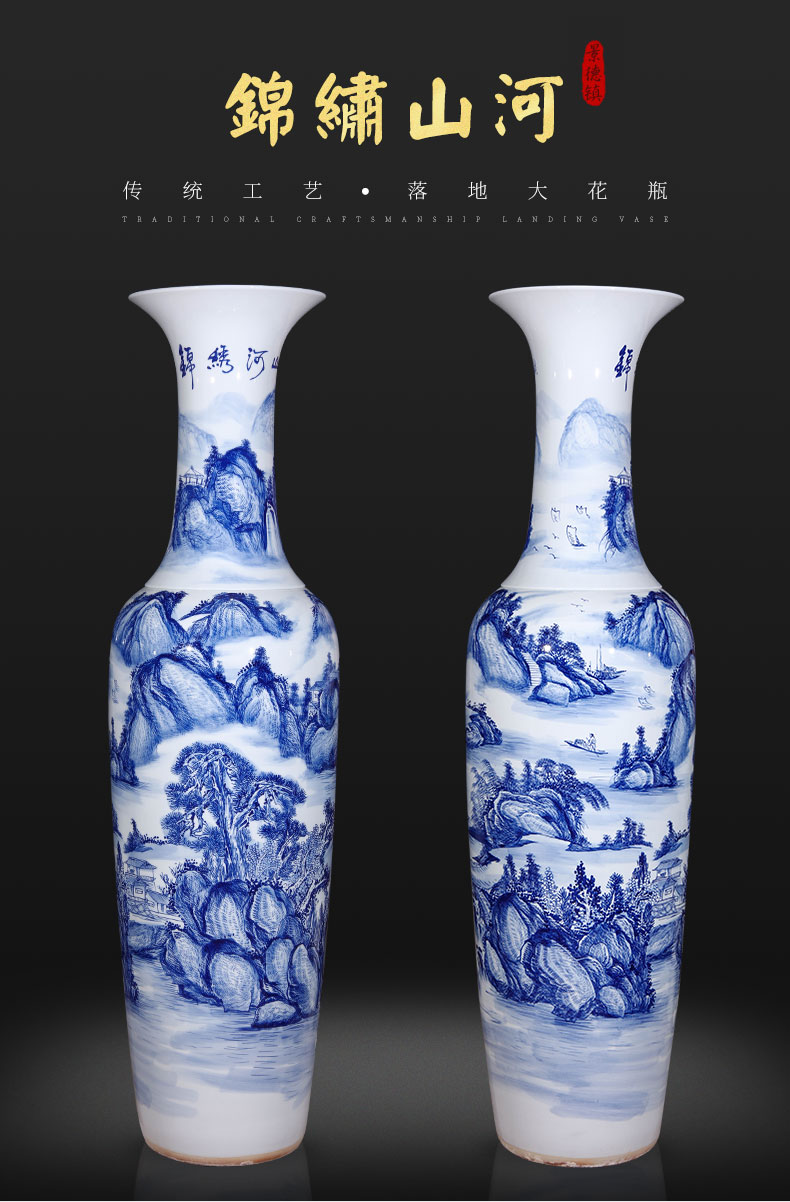 Jingdezhen ceramics hand - made archaize of large blue and white porcelain vase Chinese style living room hotel villa decorations