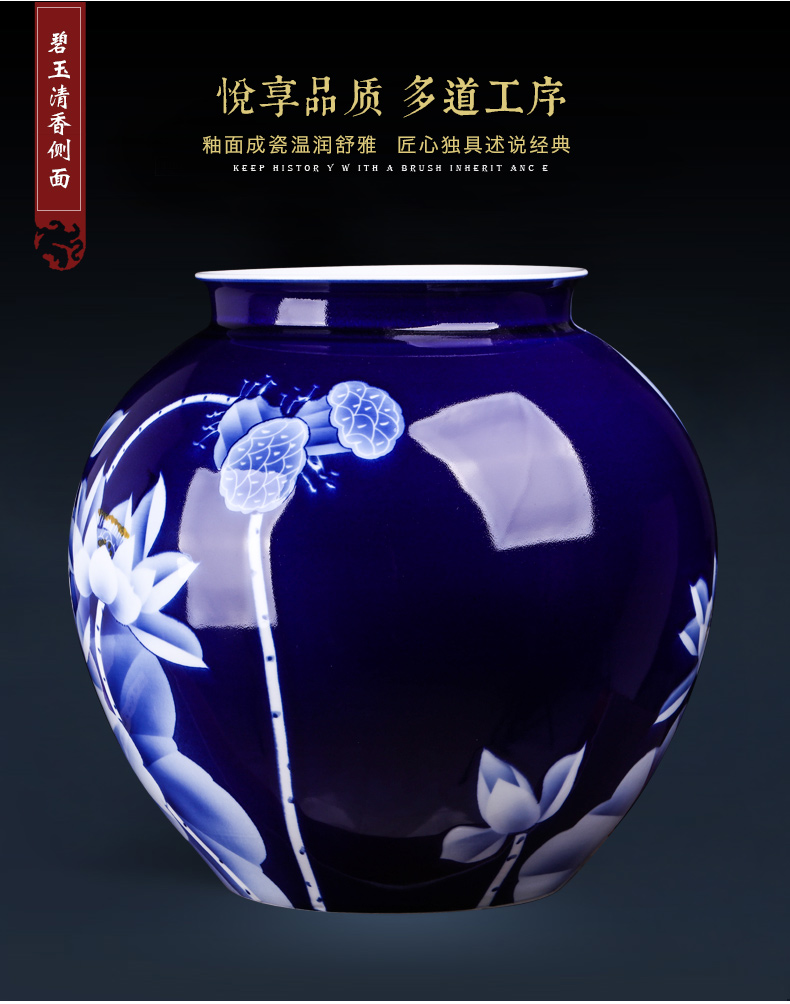 Jingdezhen ceramics by hand draw blue and white porcelain vase furnishing articles flower arranging Chinese style household adornment large living room