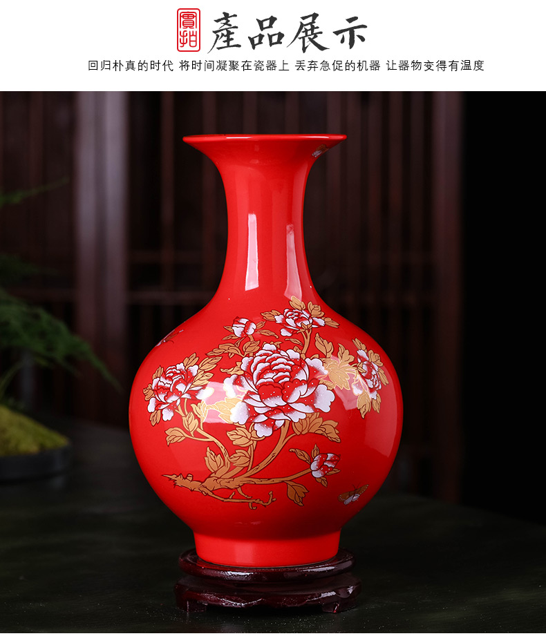 Jingdezhen ceramics China red vase furnishing articles sitting room of modern Chinese style wedding flower arranging home wine accessories