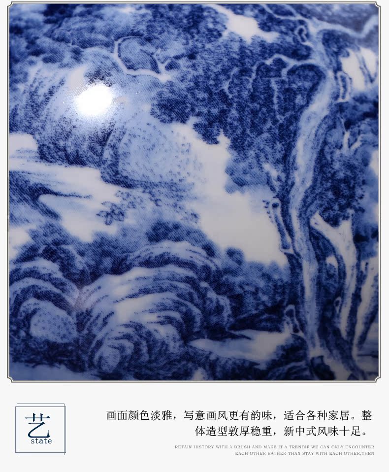 Jingdezhen ceramics landscape painting the blue and white porcelain vase furnishing articles sitting room TV ark, antique flower arranging household act the role ofing is tasted