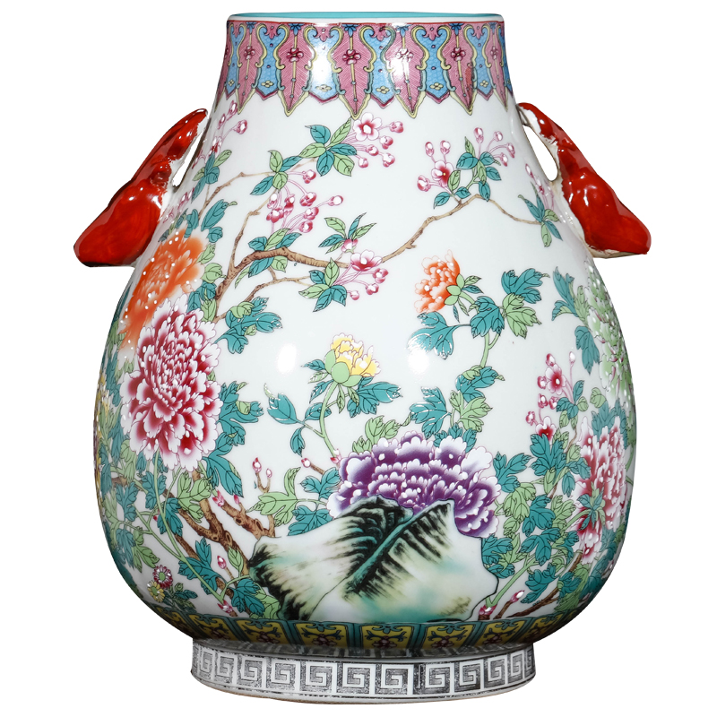 Jingdezhen ceramics powder enamel ears deer head barrels of vases, flower arranging a blessing, furnishing articles of Chinese style household adornment sitting room