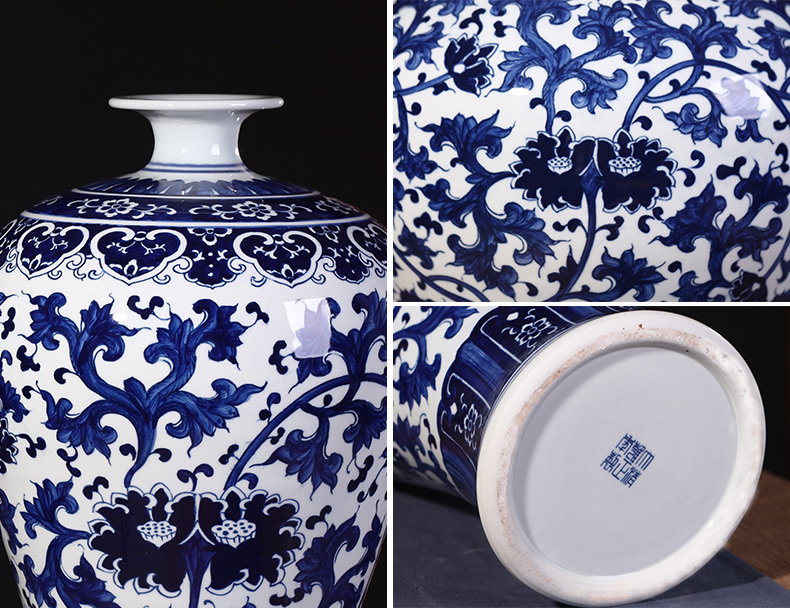 Jingdezhen ceramics vase furnishing articles hand - made archaize sitting room adornment of large blue and white porcelain vase flower arrangement