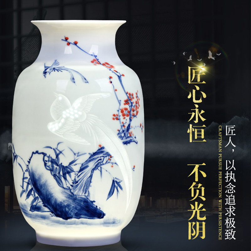 Jingdezhen ceramics famous master hand made blue and white porcelain vases, flower arranging new Chinese style living room decorations furnishing articles