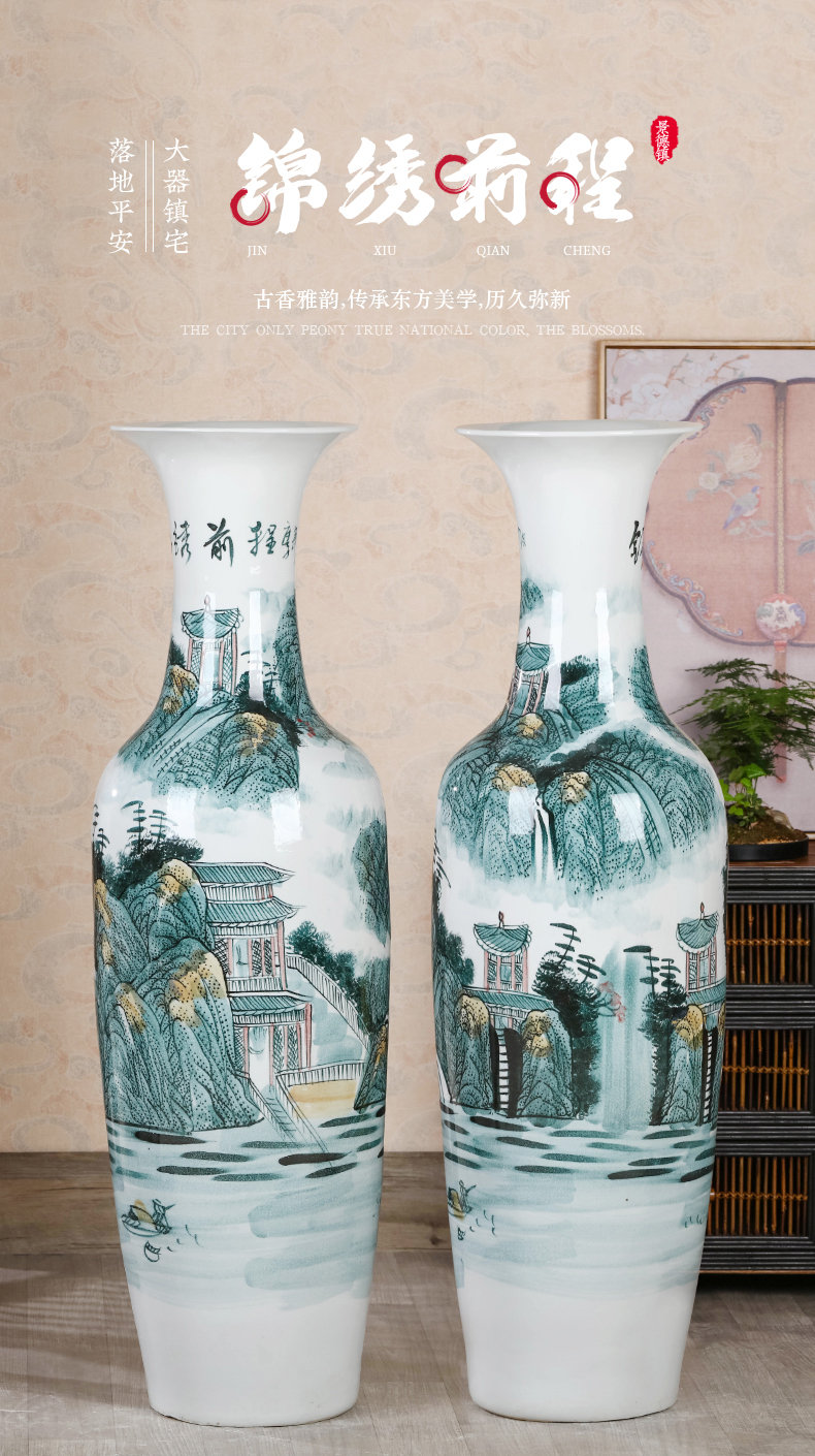 Jingdezhen ceramic hand - made of large Chinese blue and white porcelain vase hotel decoration office furnishing articles large living room