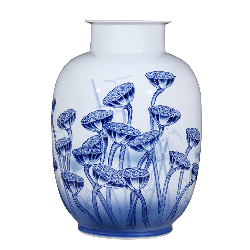 Jingdezhen ceramics by hand draw blue and white porcelain vases, flower arranging Chinese sitting room TV cabinet office furnishing articles