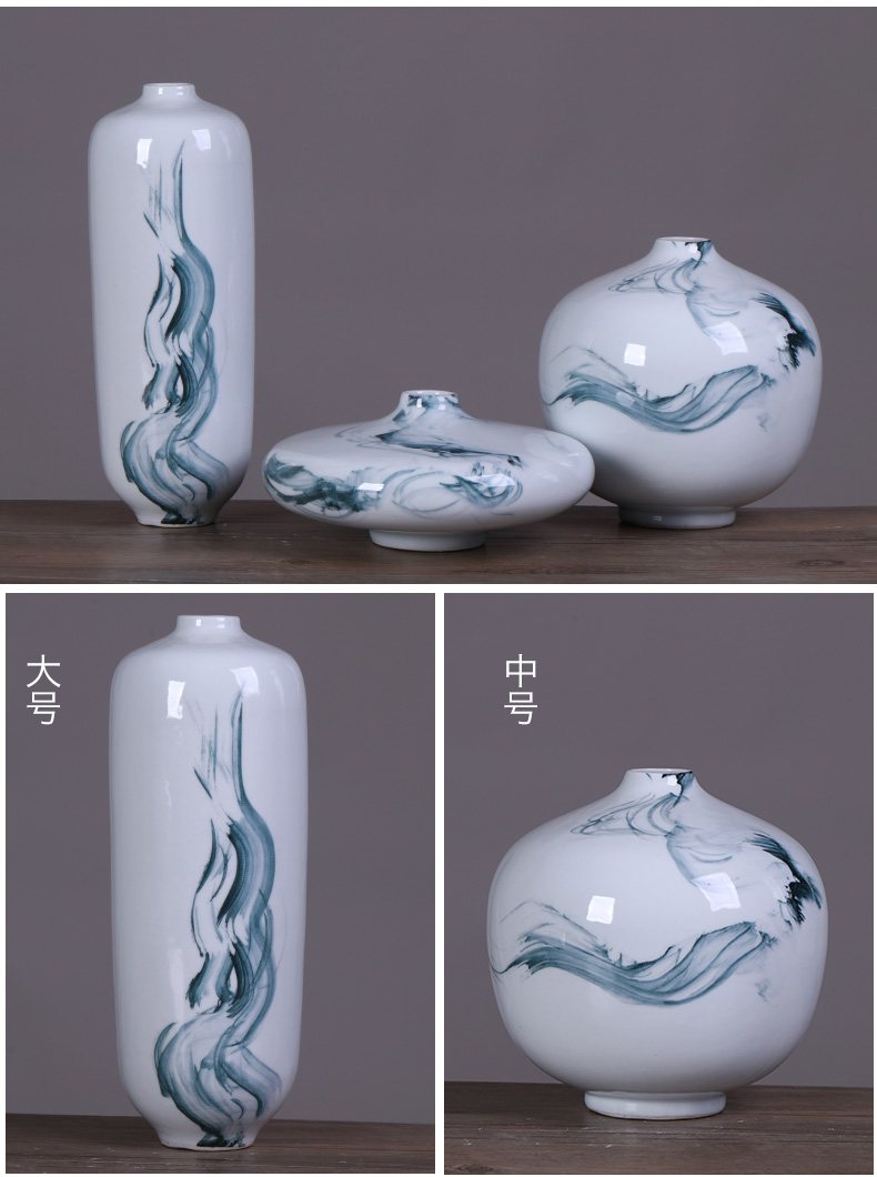 Jingdezhen ceramics new Chinese vase three - piece ink creative wind flower arranging living room TV cabinet decorative furnishing articles