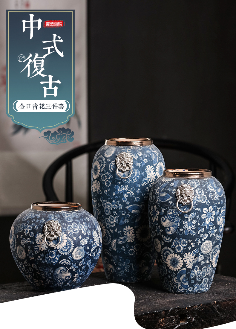 Jingdezhen ceramics vase furnishing articles flower arranging archaize sitting room dry flower, flower implement restoring ancient ways of blue and white porcelain home decoration