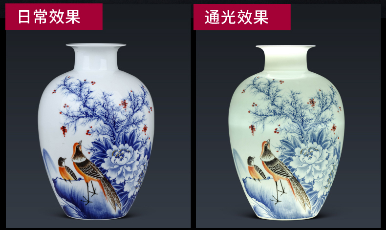 Jingdezhen ceramics hand - made of blue and white porcelain vases, the sitting room of Chinese style household decorations rich ancient frame handicraft furnishing articles