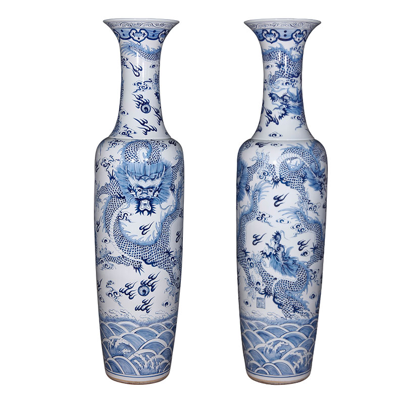 Jingdezhen ceramics hand - made the sitting room of large blue and white porcelain vase furnishing articles 1 meter 8 antique Chinese style hotel decoration