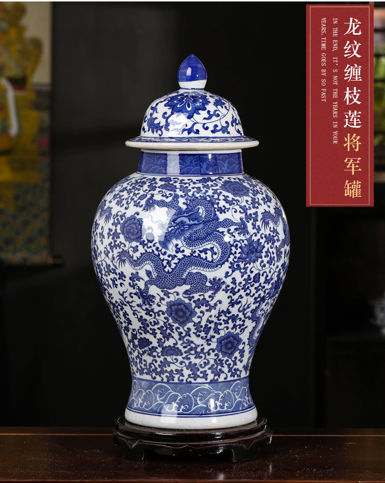 Chinese jingdezhen ceramics imitation GuLongWen blue and white porcelain vase, large living room TV cabinet porch decorate furnishing articles