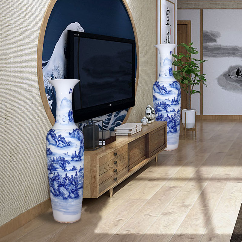 Jingdezhen ceramics hand - made archaize of large blue and white porcelain vase Chinese style living room hotel villa decorations