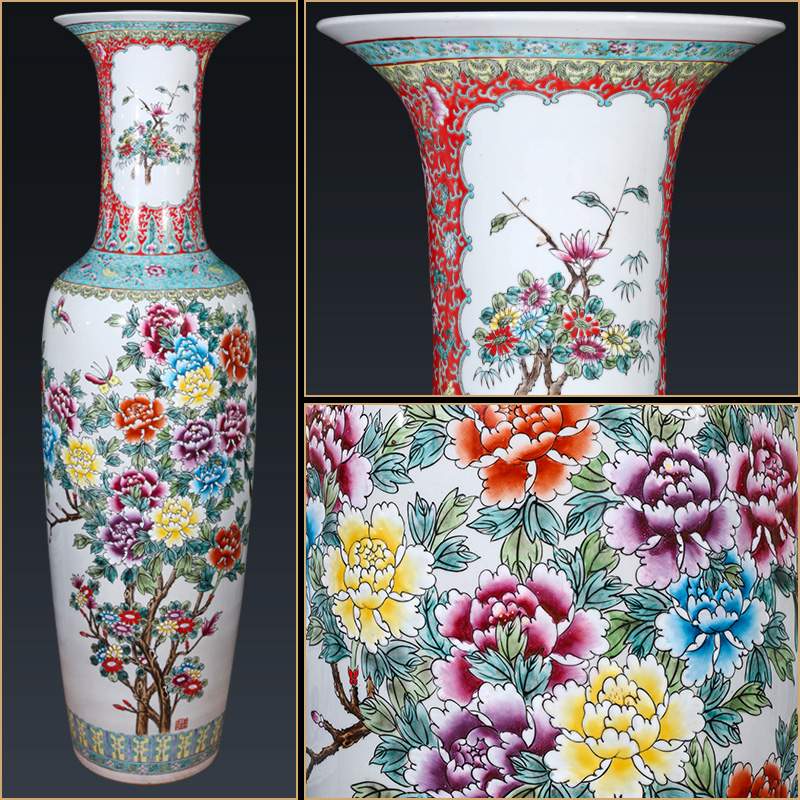 Jingdezhen ceramics powder enamel blooming flowers large vase high furnishing articles sitting room of Chinese style household act the role ofing is tasted a gift