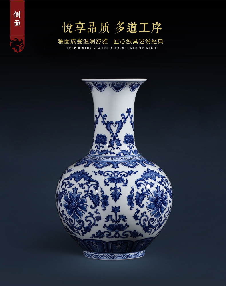 Jingdezhen ceramics hand - made antique blue and white porcelain vase furnishing articles flower arranging Chinese style household adornment large living room