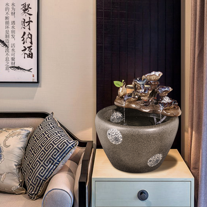 Jingdezhen ceramic goldfish bowl sitting room floor balcony office home furnishing articles circulating water large aquarium