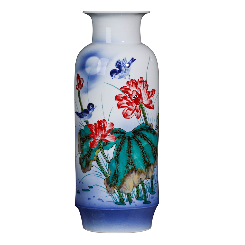 Jingdezhen ceramics by hand draw large diameter vase furnishing articles sitting room flower arranging large Chinese style household ornaments
